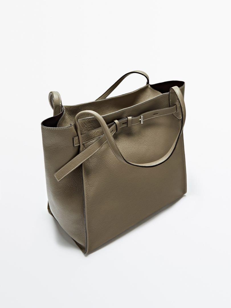 Authentic MASSIMO DUTTI 2020 21 Fw Tumbled leather tote bag with zip handbag