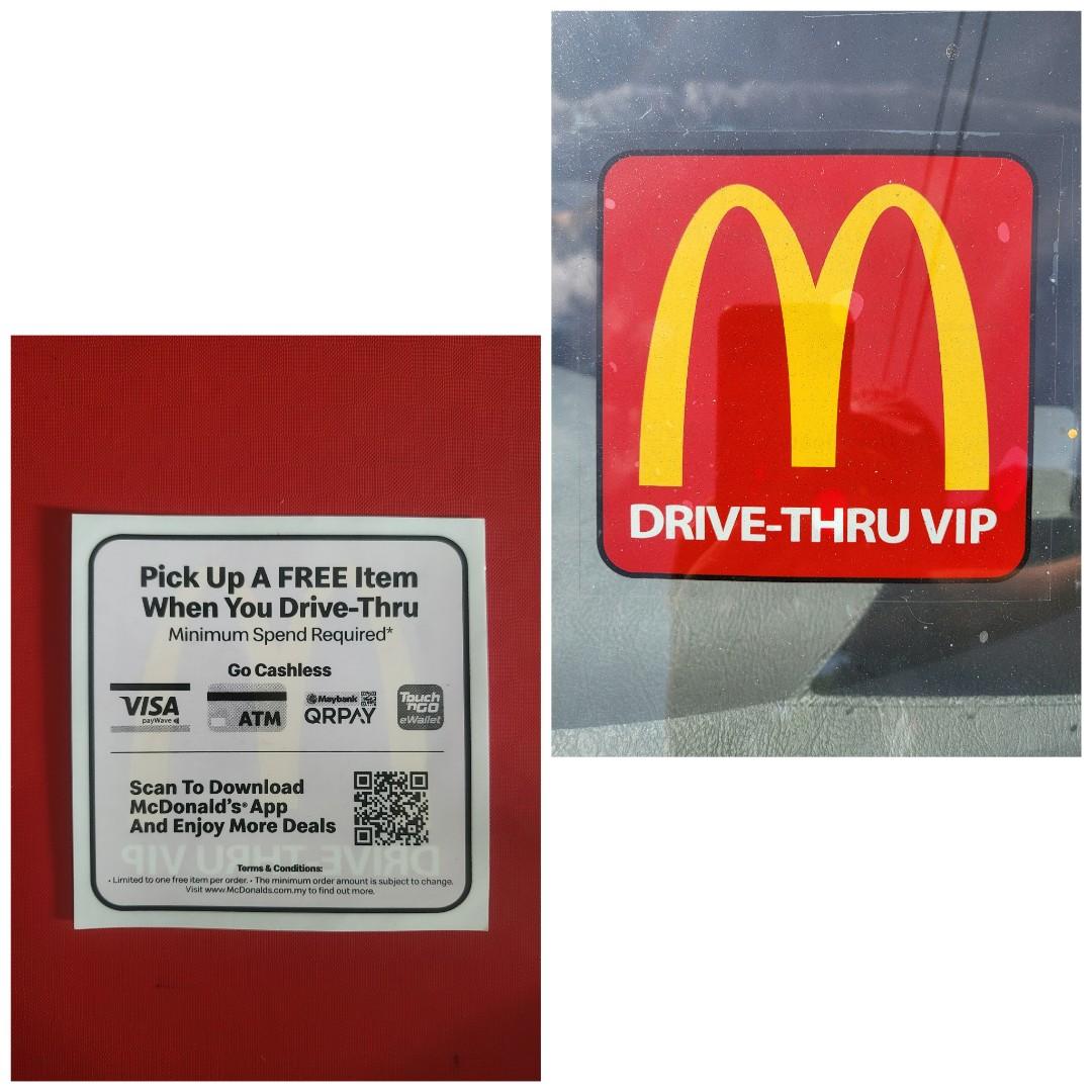 Details about   McDonald's VIP Drive Thru Car Windshield Internal Sticker MALAYSIA 