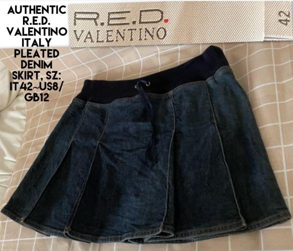 Authentic R.E.D. Valentino Italy pleated denim Skirt sz IT42 US8