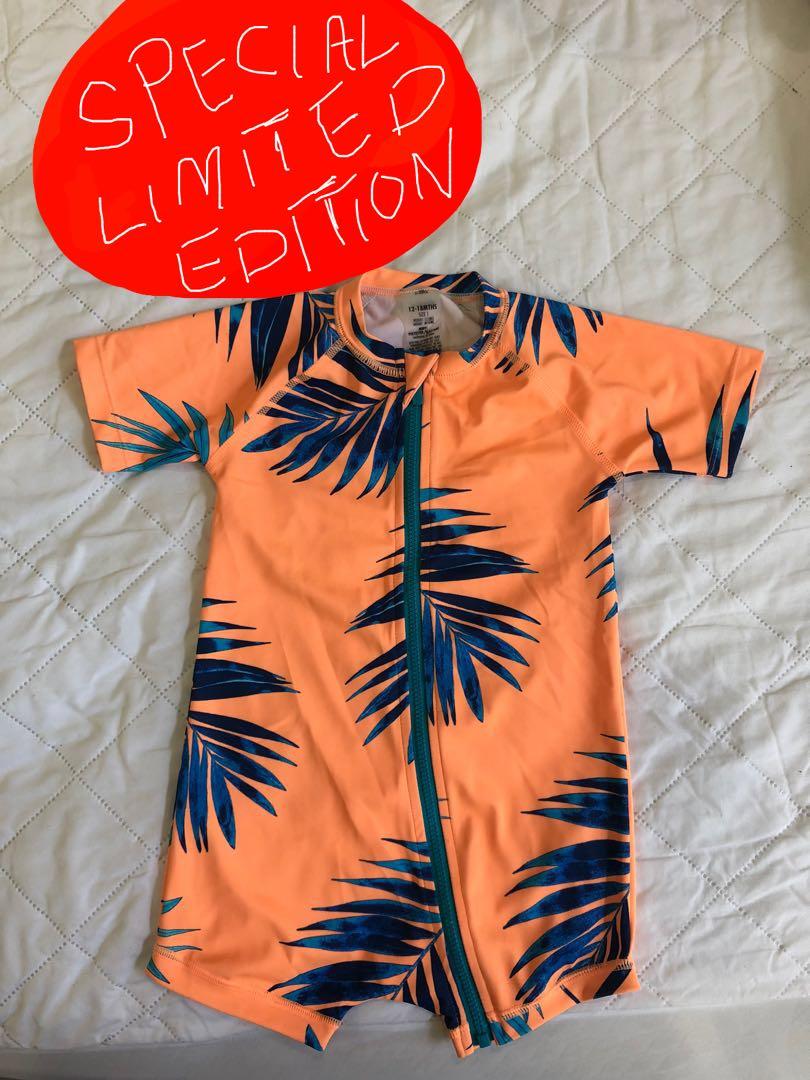 BONDS Swim Suit Wear Set FREE blue Hat Size 1 12 to 18 months Wondersuit Zip Easy Comfortable