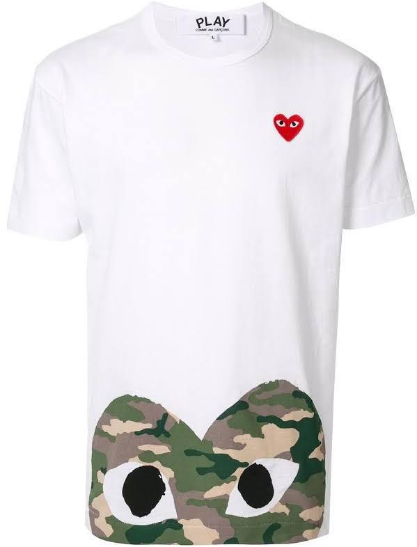 Comme des gar?ons play camo peek heart t-shirt on sale