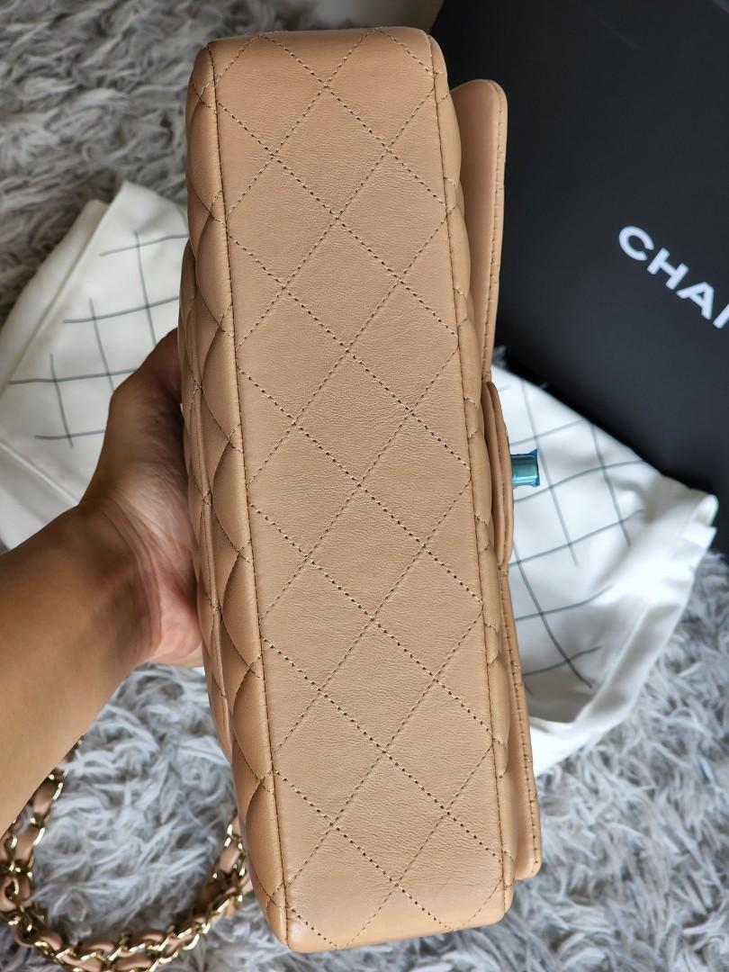 CHANEL Medium Classic Double Flap Bag in Dark Beige Lambskin