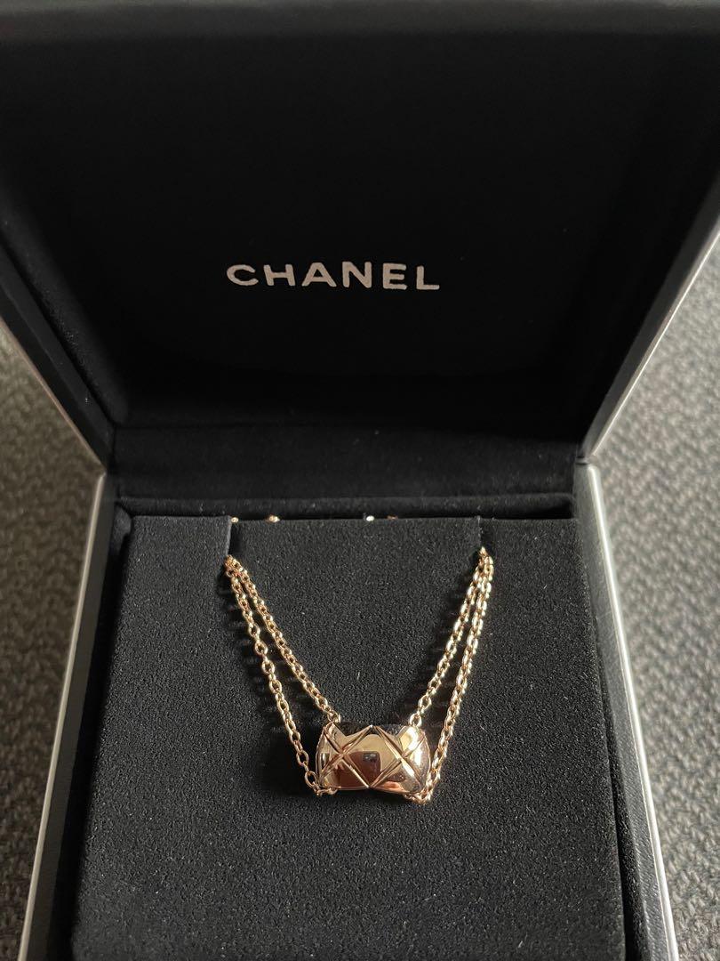 Chanel Beige / Rose Gold Diamond Coco Crush Necklace J11359