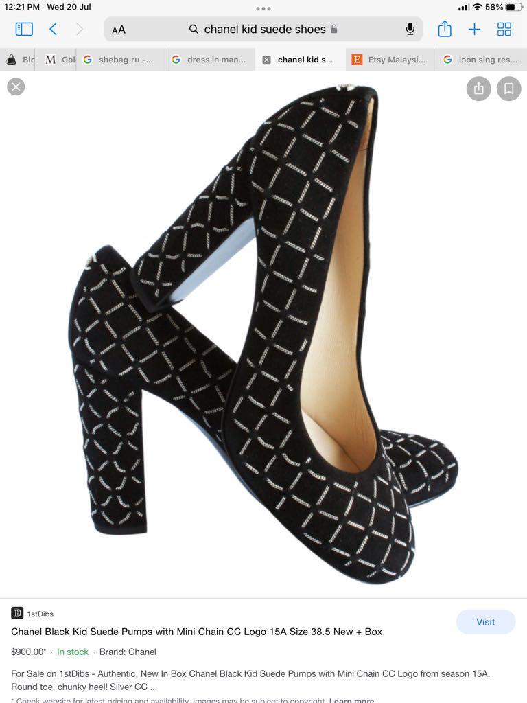 Chanel Black Pumps Kid Suede with Mini CC Logo, Luxury, Sneakers & Footwear  on Carousell