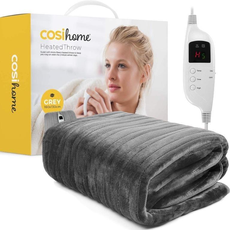 Cosi Home Electric Heated Throw Over Blanket Extra Large Machine Washable Fleece with Digital Remote Timer and 9 Heat Settings
