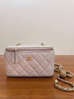 Chanel Lilac Lambskin Quilted Mini Pearl Crush Vanity Case With