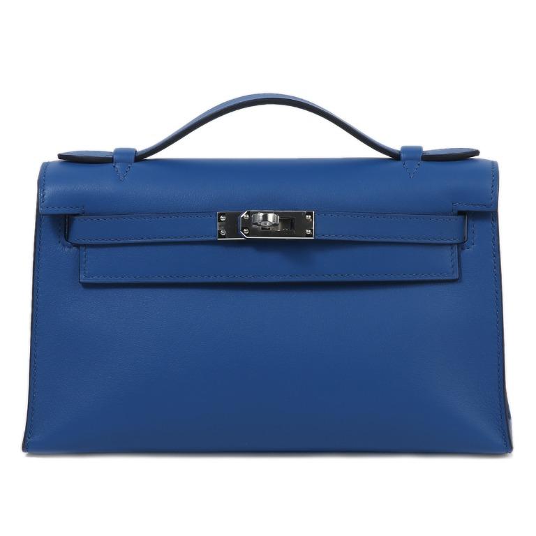 Kelly Cut Clutch Swift Calfskin Bleu France GHW