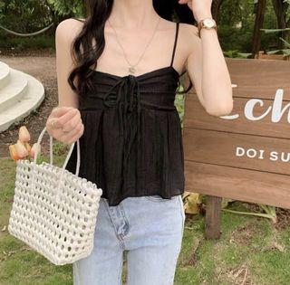 Korean style black spag top