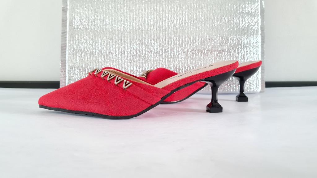 Ladies feminine dainty high heel shoes in Red Black Black White Checkered 3 Pairs