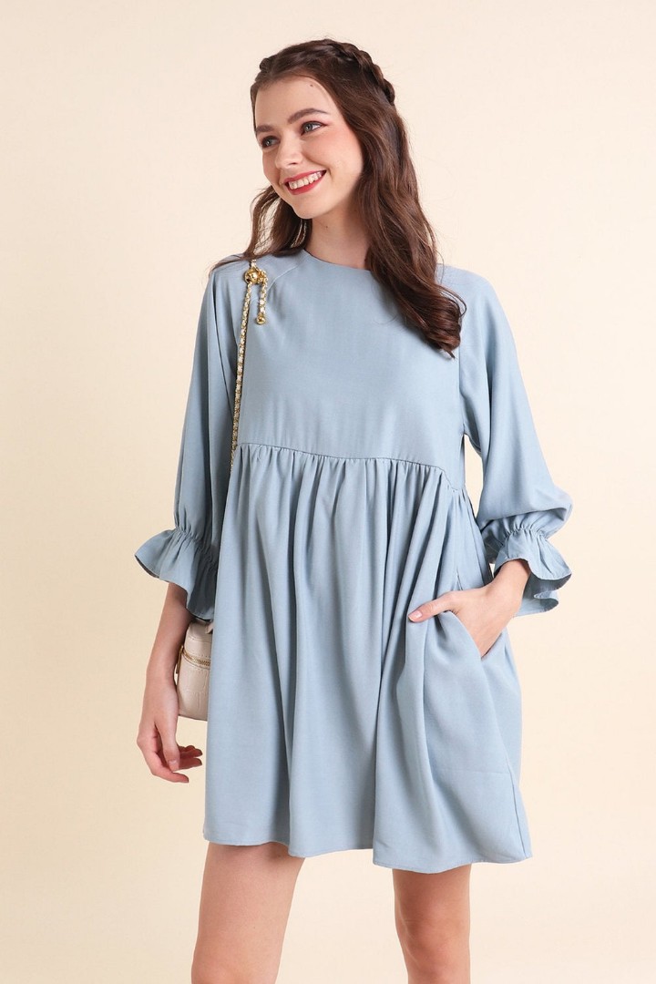 MadebyNM Neonmello Abigail Babydoll Romper Dress in NAVY BLUE, Women's