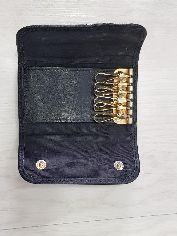 Moschino Vintage Key Holder Mini Purse Wallet Gold Logo Black Leather