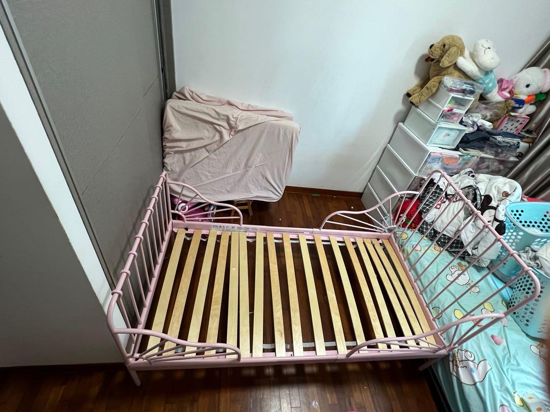 Pink Minnen extendable bed ikea, Babies & Kids, Baby Nursery & Kids