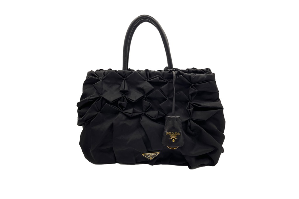 Prada Tessuto Origami Pleated Ruffled Nylon Tote Bag