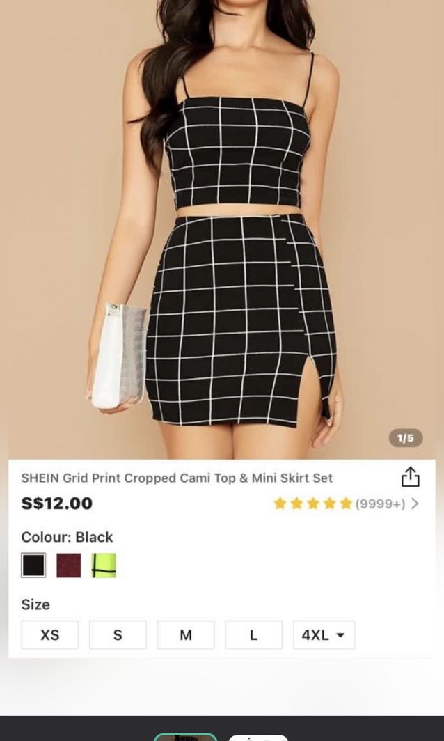 SHEIN Grid Print Cropped Cami Top & Mini Skirt Set