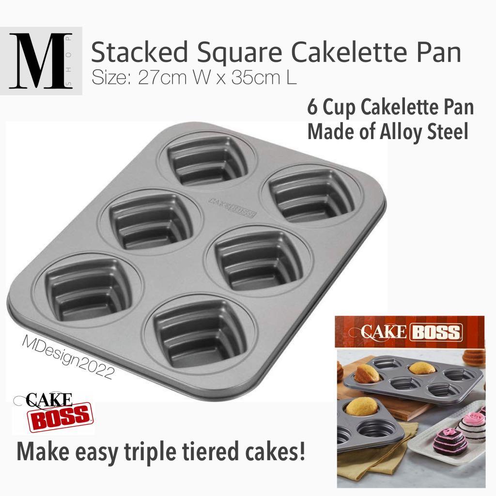 Stacked Square Cakelette Pan by Cake Boss (Category: Bakeware) located in Manila. Submitted by mshopmla (Listing ID 1173592915, Image 1). Description: Stacked Square Cakelette Pan by Cake Boss Size: 27cm W x 35cm L Make easy triple tiered cake with this Cakelette Pan by Cake Boss Product Code: CB-SSCP6 Price: Php 399.00 each #tripletieredcake #cakeboss #cakelettepan #MShop #theMFMshop.