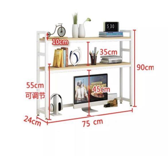 Tabletop 2-Layer Desktop Organizer (Category: Office Furniture & Fixtures) located in Pasig City. Submitted by alenatw (Listing ID 1173697321, Image 3). Description: Tabletop 2 Layer Desktop Bookshelf Organizer Color: Cream wood with white frame Dimensions: Please refer to the 3rd photo posted. Condition: Used, in pristine condition, no issue/s..