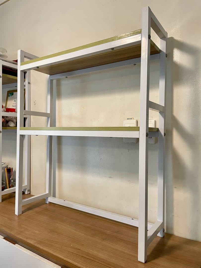 Tabletop 2-Layer Desktop Organizer (Category: Office Furniture & Fixtures) located in Pasig City. Submitted by alenatw (Listing ID 1173697321, Image 2). Description: Tabletop 2 Layer Desktop Bookshelf Organizer Color: Cream wood with white frame Dimensions: Please refer to the 3rd photo posted. Condition: Used, in pristine condition, no issue/s..