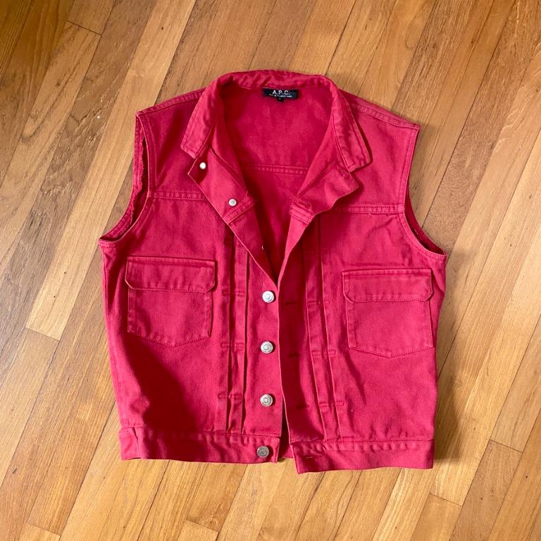 Vintage 90s A.P.C. Red Denim Jean Jacket Vest