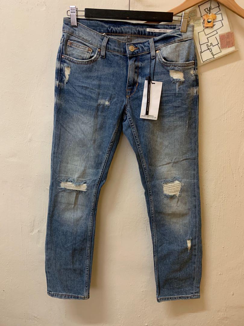 W28 deadstock zara distressed damgae repair cigarette denim jeans