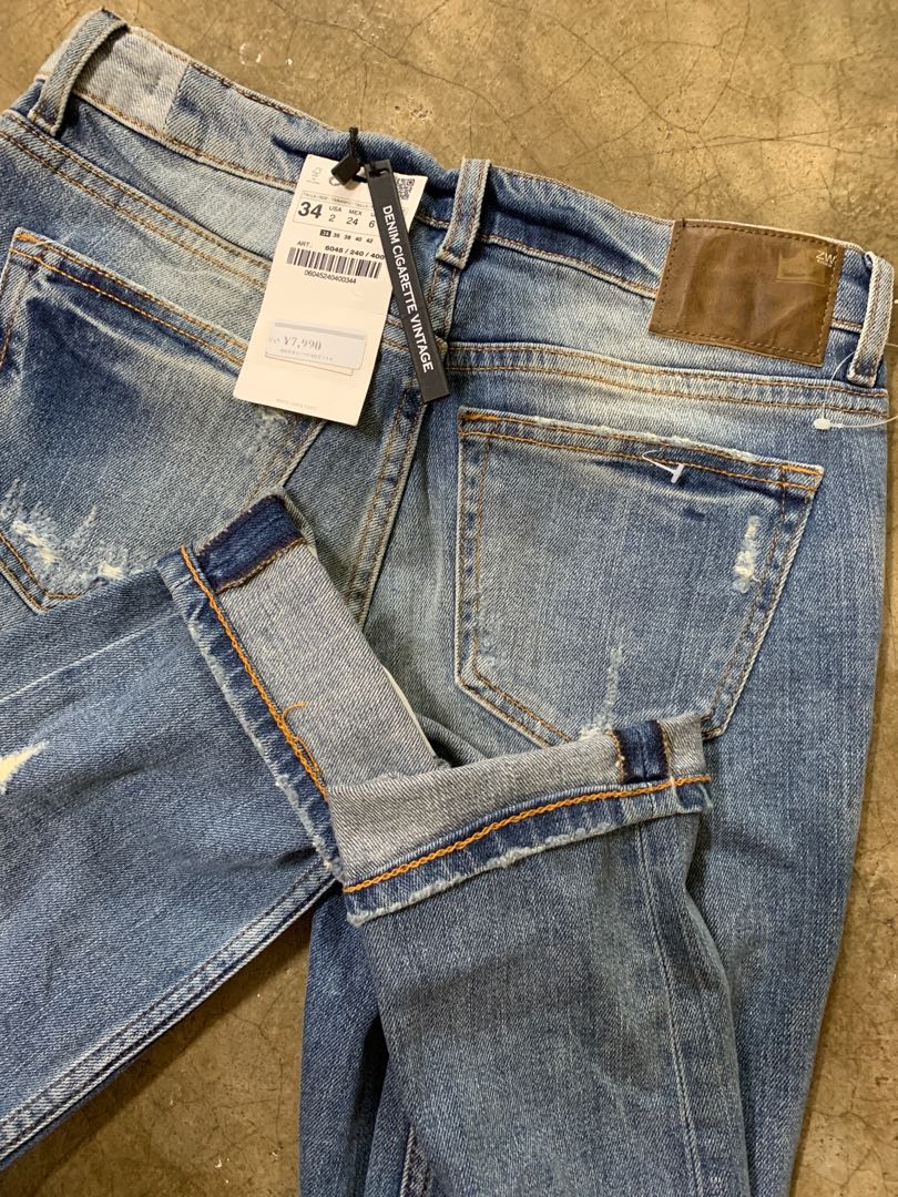 W28 deadstock zara distressed damgae repair cigarette denim jeans