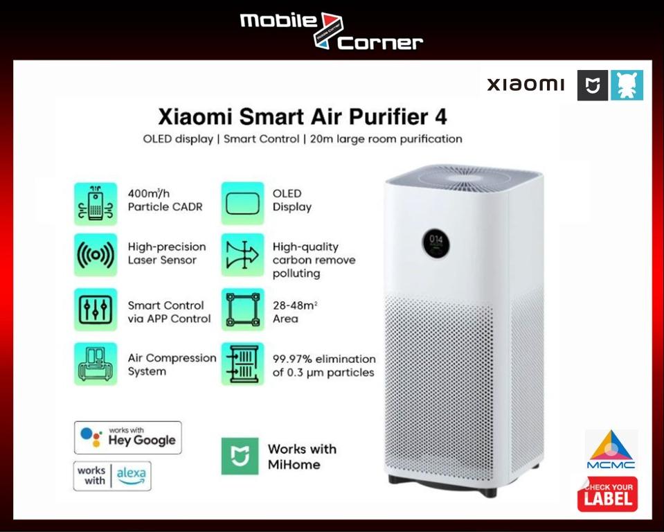 Xiaomi Mi Air Purifier 4 OLED Touch Screen Display Accurate Laser Control Large Coverage Area Air Compression System Low Noise Night Mode Works With
