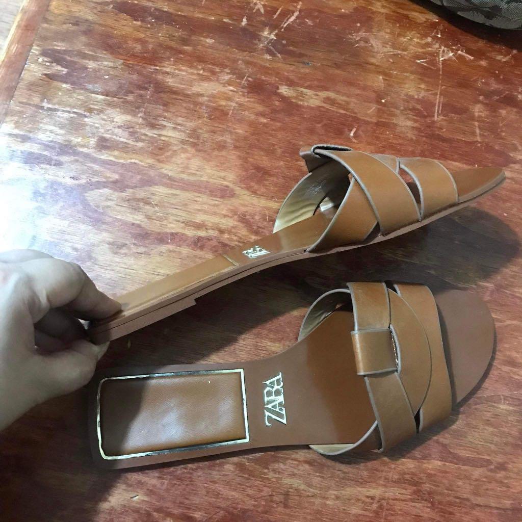 Zara flat criss cross leather slider sandals