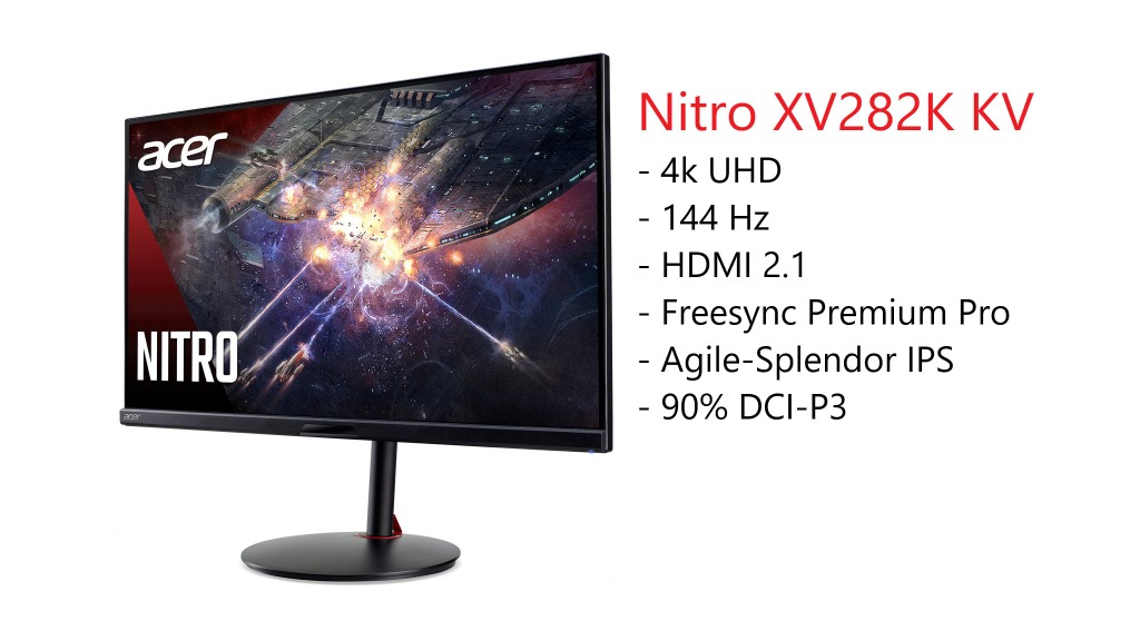 Acer Nitro XV282K KVbmiipruzx 28 UHD (3840 x 2160) Agile-Splendor IPS  Gaming Monitor | AMD FreeSync Premium | 144Hz | 1ms | TUV/Eyesafe | 1  Display