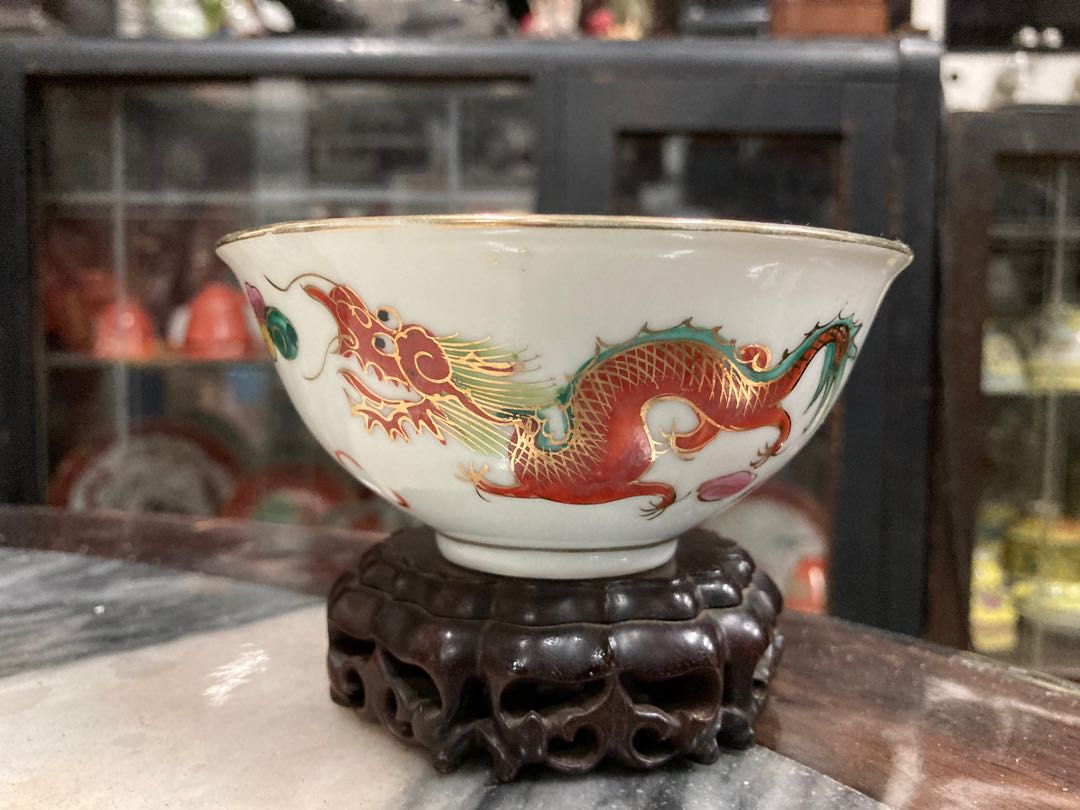 50年代江西名瓷經典粉彩描金龍鳳碗, 興趣及遊戲, 收藏品及紀念品, 古董 