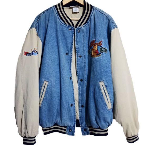 Pooh Embroidered Denim Varsity Jacket 