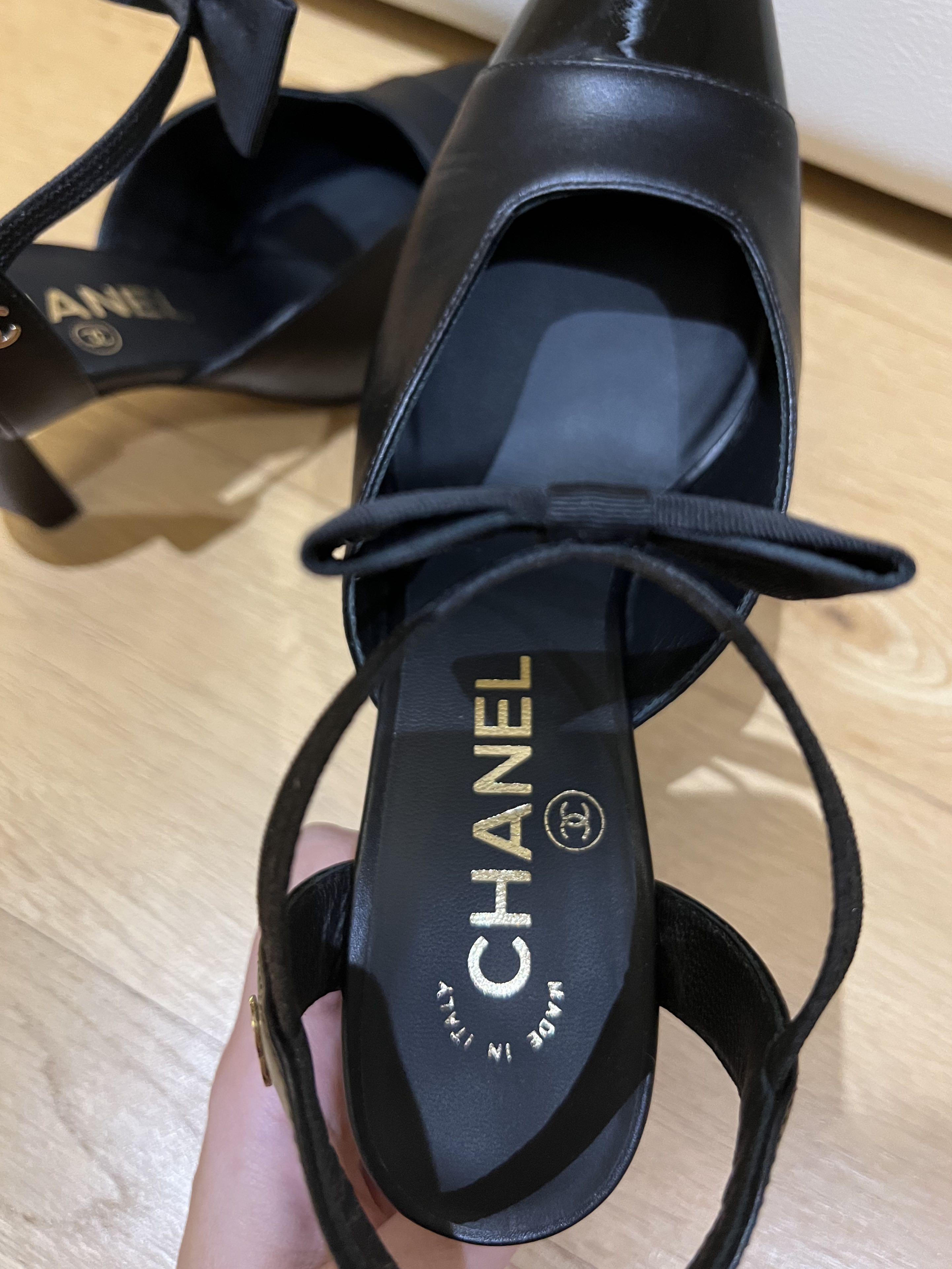 Chanel black pump heel shoes bow Size EUR 385 US 75  eBay