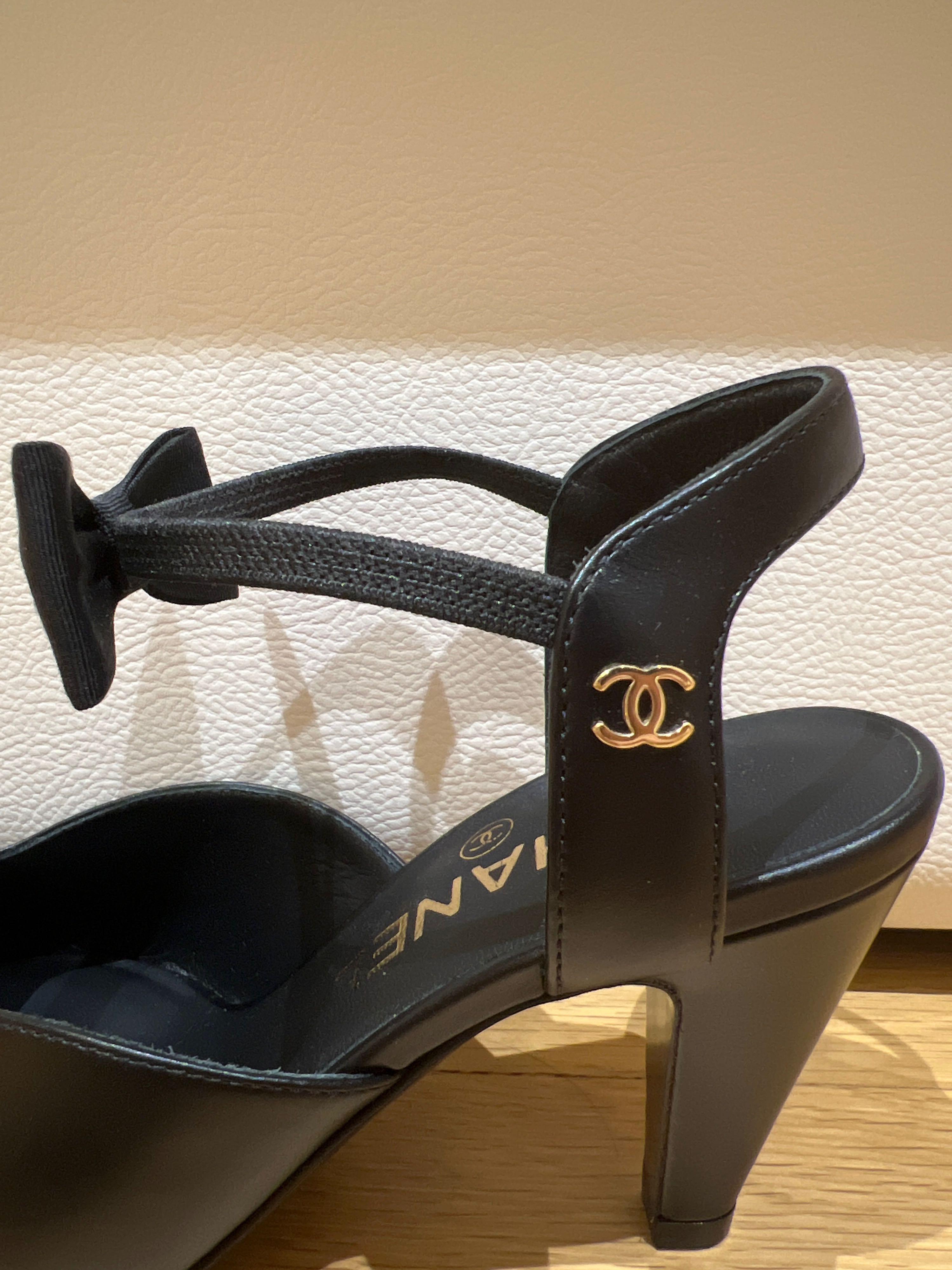 CHANEL LEATHER BOW HEELS 2022 spring summer Collection Size 36 4 Heel   eBay