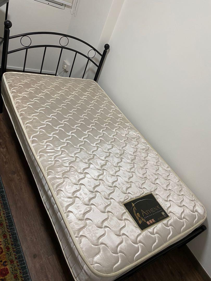 Orthopaedic Athena spring mattress (super single) with Black bed frame