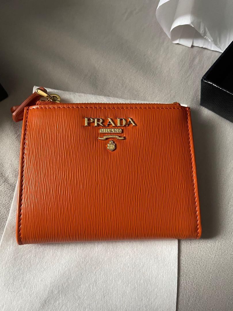 Authentic Prada Wallet Papaya, Luxury, Bags & Wallets on Carousell