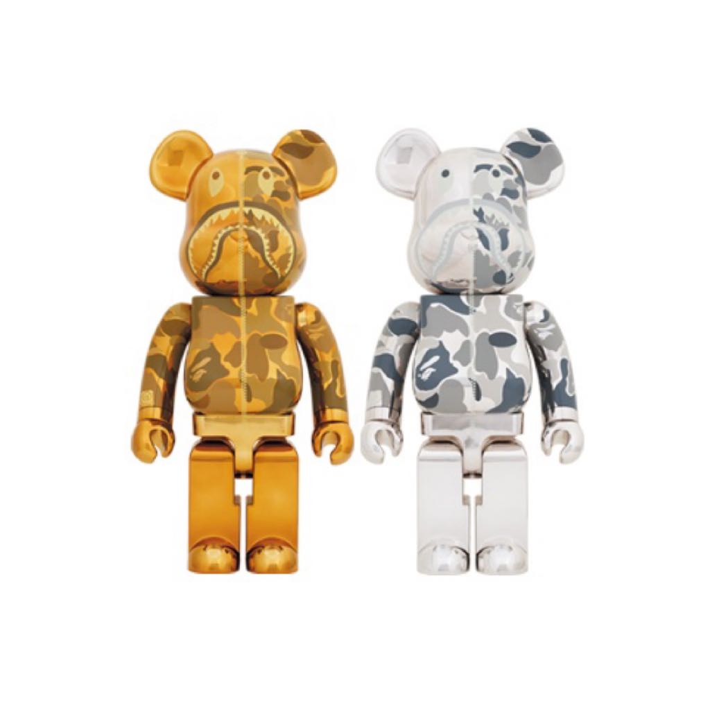 現貨BE@RBRICK Bape(R) CAMO SHARK GOLD & SILVER 1000