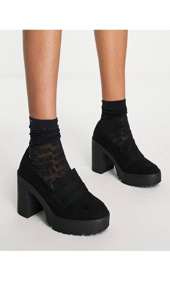 London Rebel Black Chunky Platform Loafers Women s Fashion