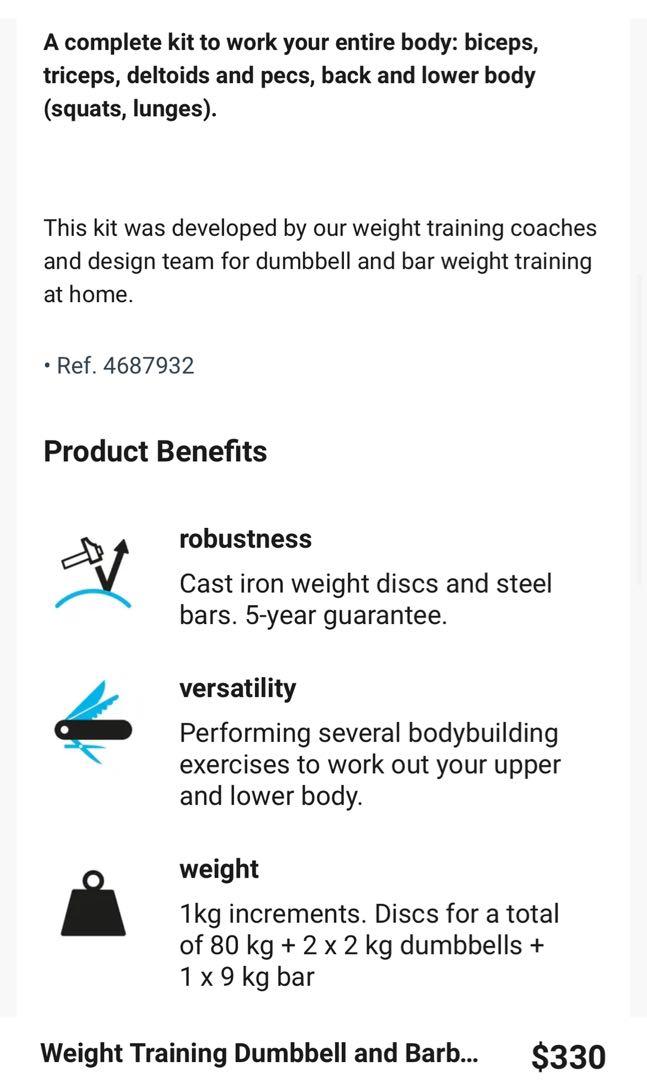 Domyos dumbbells and bars weight training kit hot sale 93 kg