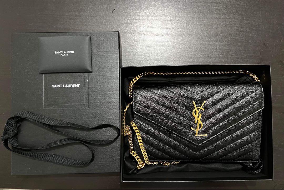 YSL Cassandre Matelasse Envelope Chain Wallet in Grain Embossed Leather