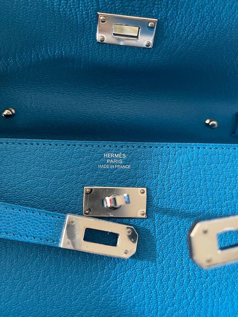 Hermes Kelly 25 Blue Orage Y7 Togo Leather Handstitched SHW