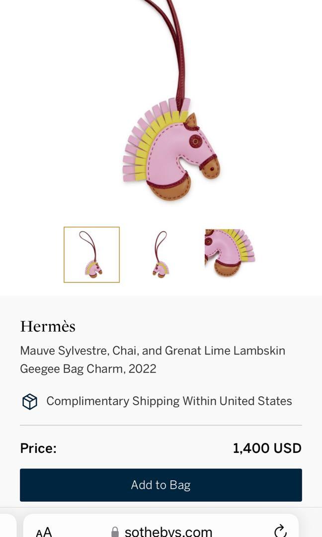 Charme Hermès Zebra Geegee Savannah En Agneau Bleu Et Rose - État Excellent, Avec Boîte