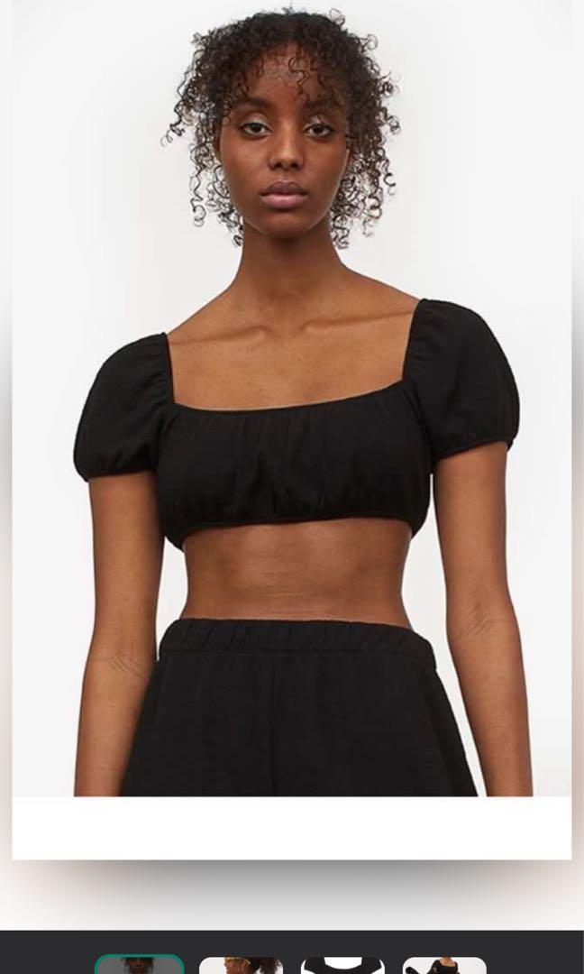 Black ruffle sleeve crop top 2025