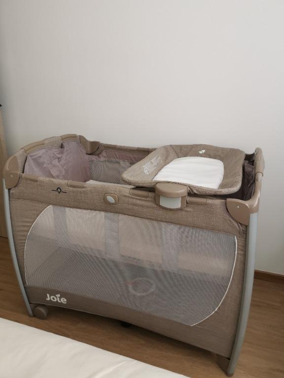 Joie Travel Cot Tan (Cot + Change Basin + Mattress), Babies & Kids, Baby Nursery & Kids