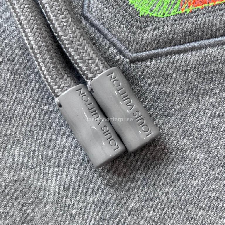 3D LV Graffiti Embroidered Zipped Hoodie - Luxury Grey