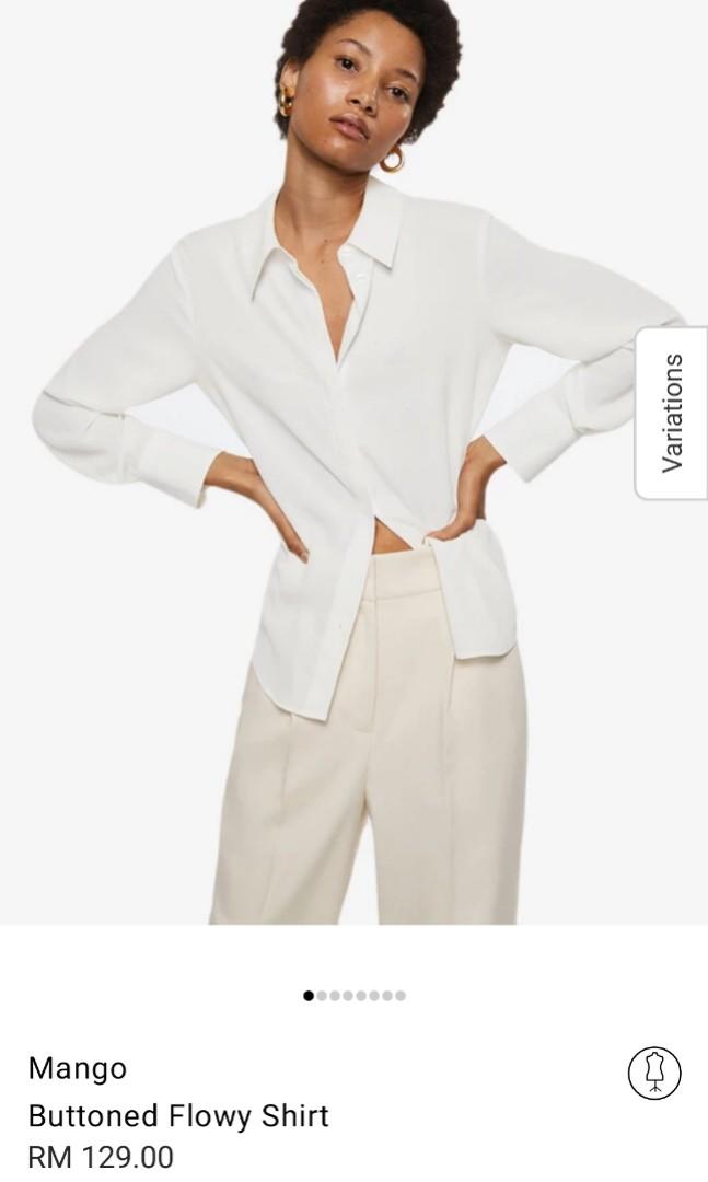 MANGO white blouse buttoned flowy shirt size s, Women's Fashion, Tops,  Blouses on Carousell
