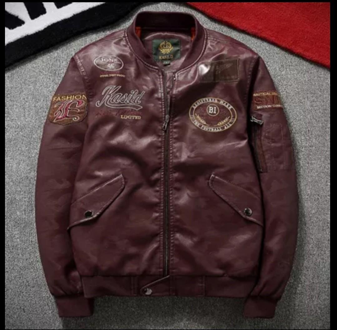 Men Pu leather jacket red black blue motorcycle jacket size S 4xl