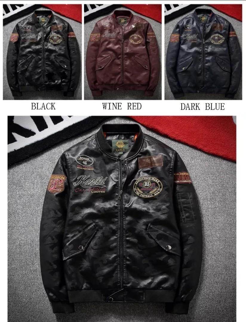 Men Pu leather jacket red black blue motorcycle jacket size S 4xl