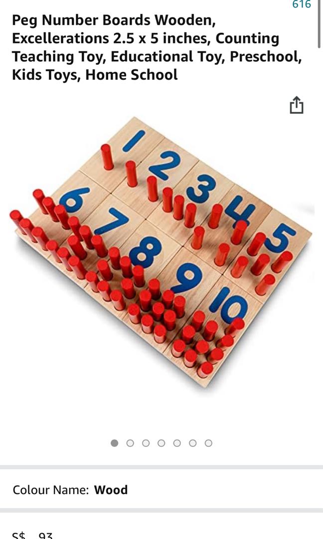 Montessori Wooden Peg Number Boards Wooden, Excellerations, Counting Teaching Toy, Educational