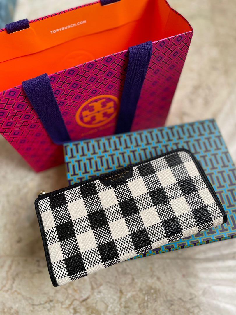 Pre-owned] Tory Burch Perry Gingham Zip Continental Wallet dompet, Barang  Mewah, Tas & Dompet di Carousell