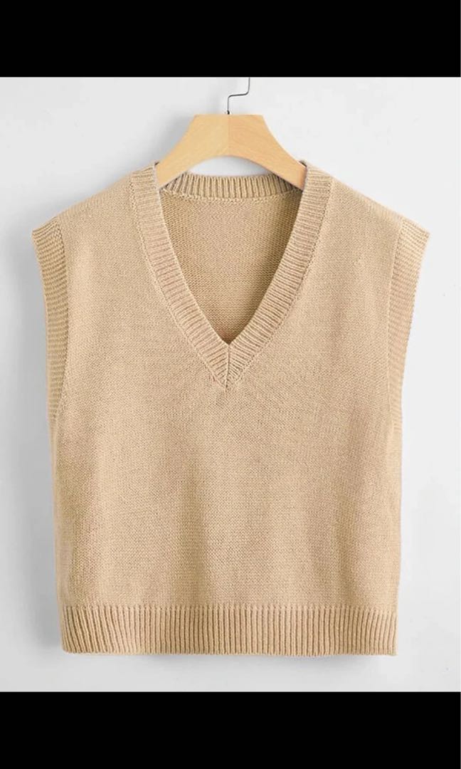 Shein khaki V-Neck Knit Sweater Vest 