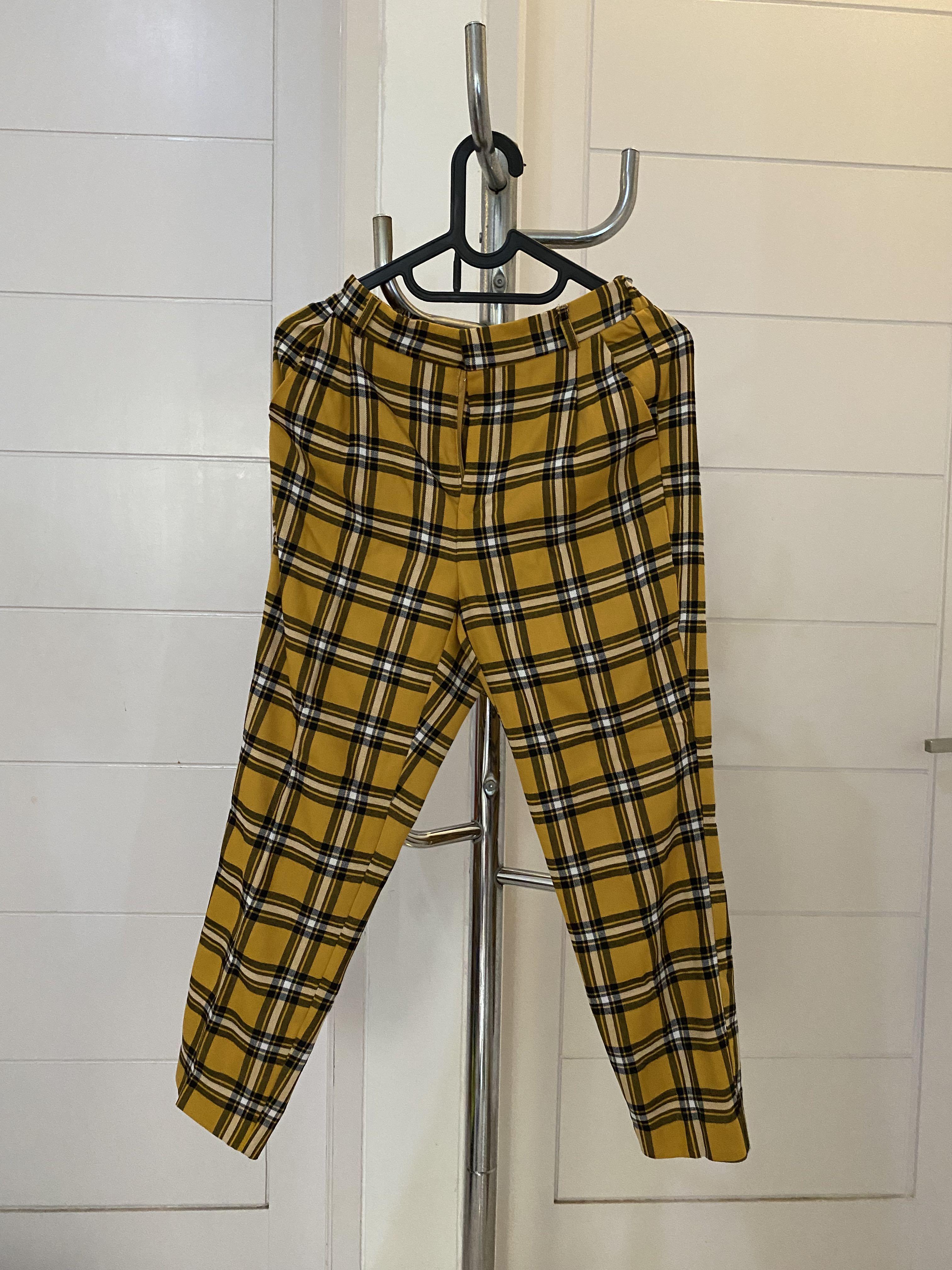 Stradivarius yellow tartan clearance trousers
