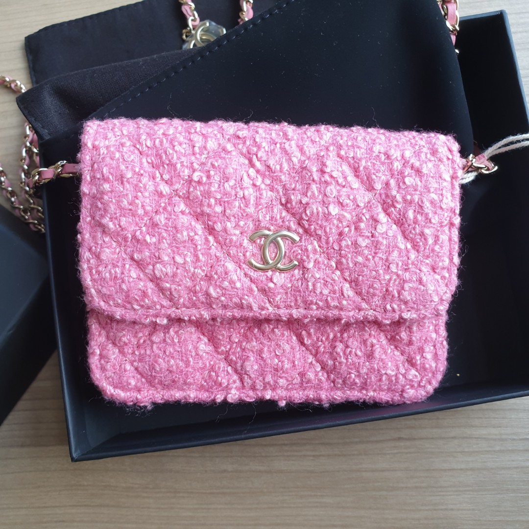 Chanel Ultra Mini Pink Tweed Belt-Bag with Champagne Gold Hardware